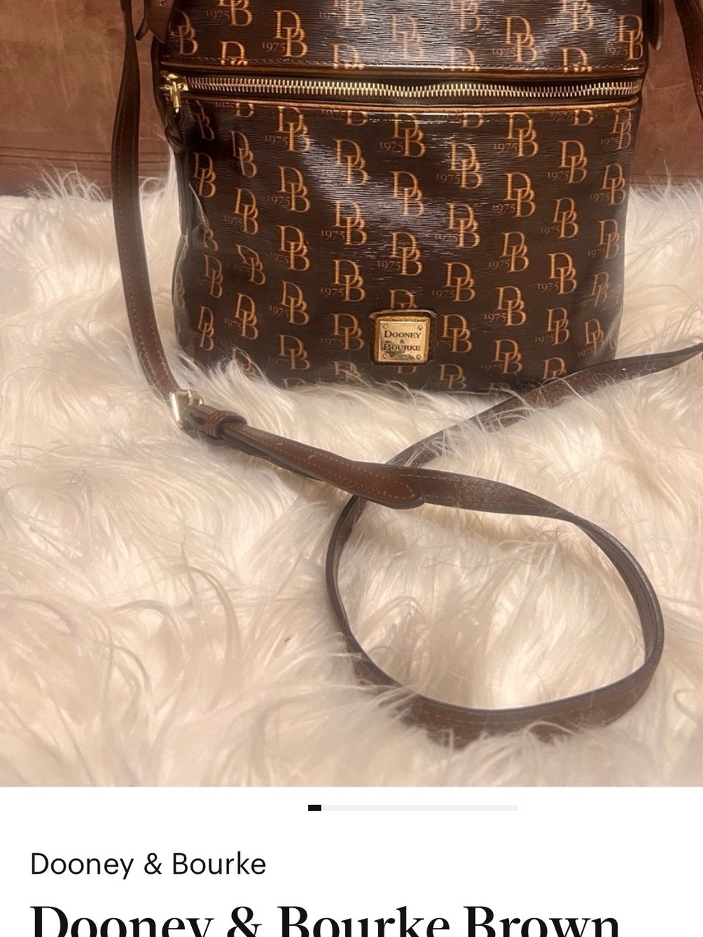Dooney & Bourke Brown Logo Crossbody with Gold Hardware